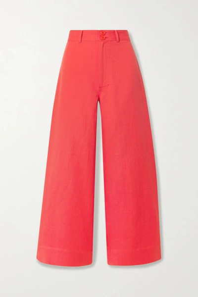 Apiece Apart Merida Linen And Cotton-blend Twill Wide-leg Pants In Papaya