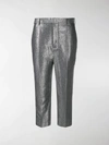 RICK OWENS METALLIC CROPPED TROUSERS,14203550
