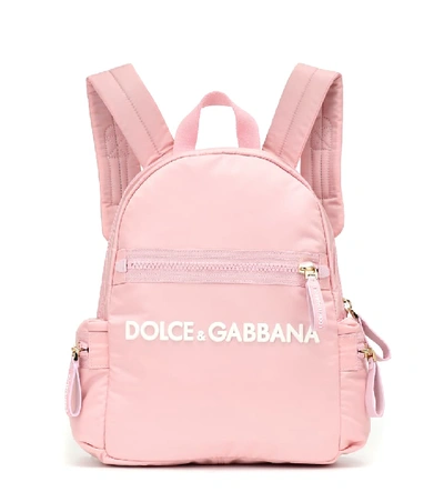 Dolce & Gabbana Kids' Logo尼龙双肩包 In Pink