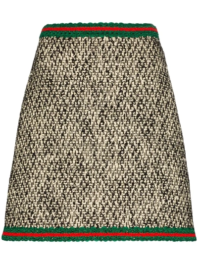 Gucci Web Trim Wool Blend Tweed Miniskirt In Schwarz