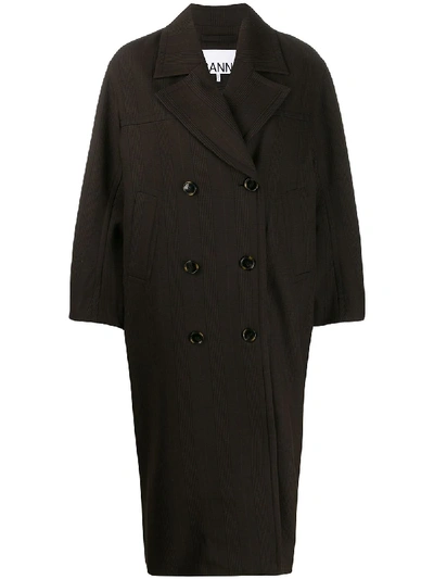 Ganni Double Breasted Oversized Coat In Brown,black