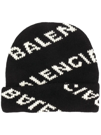 Balenciaga Black Jacquard Logo Beanie