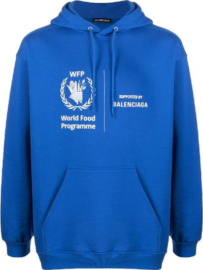 Balenciaga Wfp-print Cotton-jersey Hooded Sweatshirt In Blue