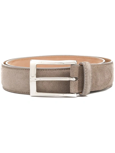Scarosso Classic Square Buckle Belt In Taupe Suede