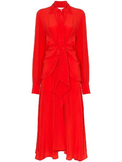 Victoria Beckham Knot Detail Shirt Dress In 红色