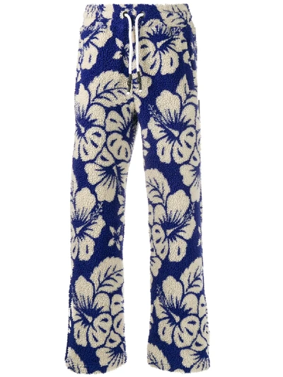 Palm Angels Fleeced Hawaiian Print Trousers In Neutrals