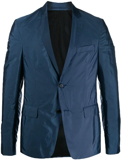 Prada Shiny Single Breasted Blazer In 蓝色