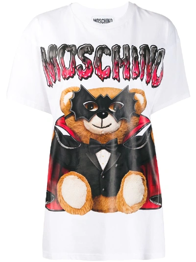 Moschino Mask Teddy Bear Print T In White