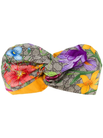 Gucci Gg Flora-print Headband In 黄色