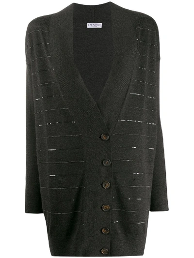 Brunello Cucinelli Striped Embellished Cardigan In Black