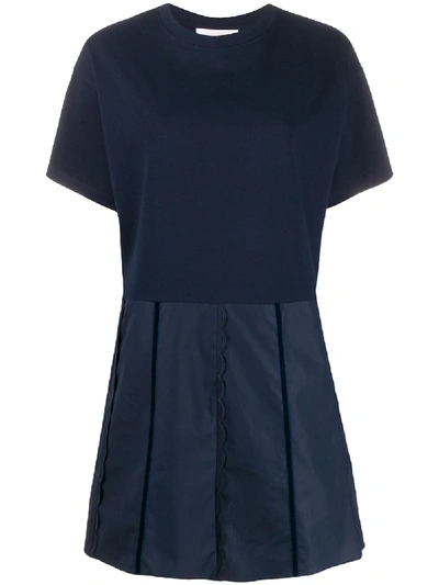 See By Chloé Short Sleeve Scalloped Details Dress In Blue