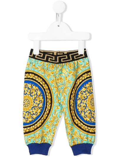 Young Versace Babies' Colour Block Logo Print Track Pants In Green
