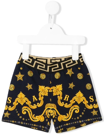 Young Versace Babies' Baroque Star Print Shorts In Blue