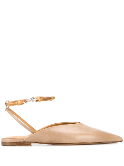 Jil Sander Ankle Cuff Ballerina Mules In 棕色