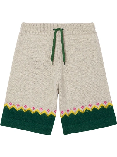 Burberry Fair Isle Wool Drawstring Shorts In Sesame