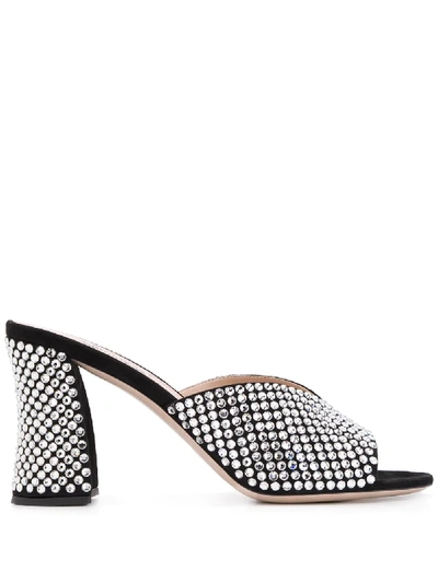 Miu Miu Crystal-embellished 85mm Mules In Black