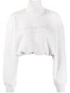 Alexander Wang Cropped Funnel Neck Logo Jumper In Grey