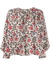 Isabel Marant Amba Floral Stretch-silk Blouse In Red