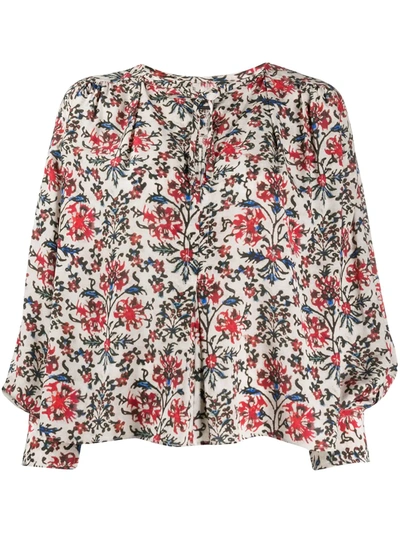 Isabel Marant Amba Floral Stretch-silk Blouse In Red