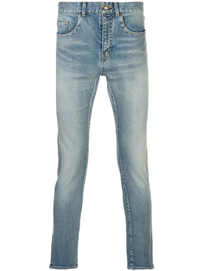 Saint Laurent Stonewashed Skinny Jeans In Blue
