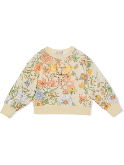 Gucci Kids' Girl's Floral Jersey Sweatshirt W/ Tennis Embroidery, Size 4-10 In Multicolor