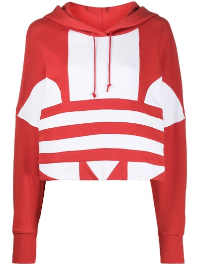 Adidas Originals Cropped Logo Print Hoodie In Red