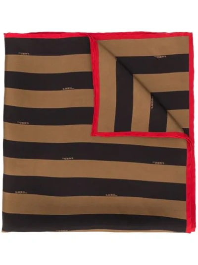 Fendi Striped Logo Print Scarf In Black