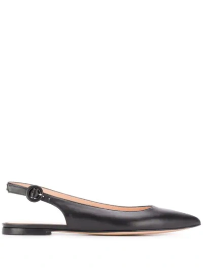 Gianvito Rossi Leather Slingback Point-toe Flats In Black