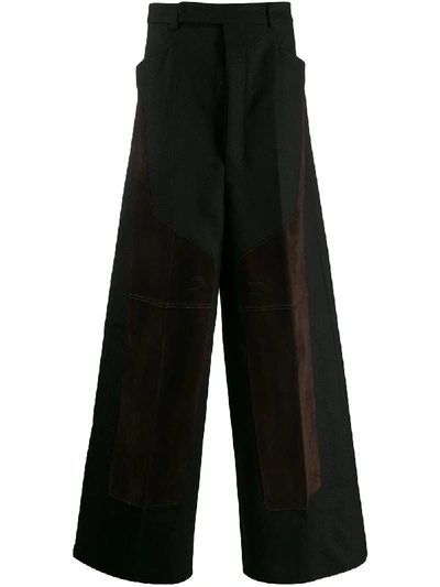 Rick Owens Contrast Texture Wide Leg Trousers In Black