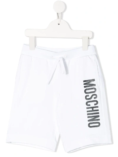 Moschino Kids' White Jersey Bermuda With Logo Print