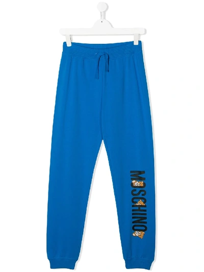 Moschino Kids' Teddy Jersey Trackpants In Blue