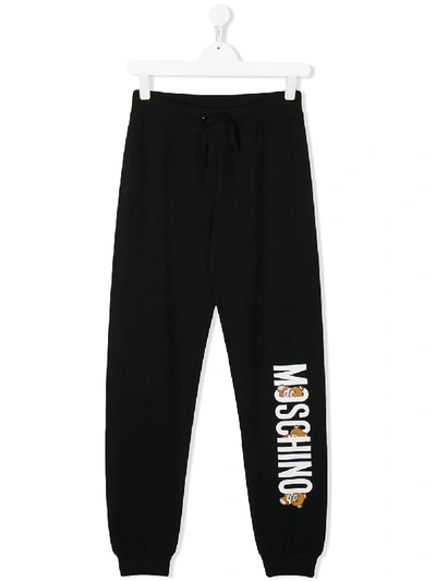 Moschino Kids' Teddy Logo Jersey Trackpants In 黑色