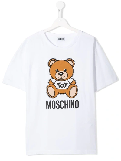 Moschino Teen Teddybear Logo T-shirt In White