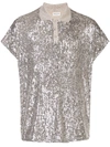 Saint Laurent Sequin Embellished Polo Shirt In Gray
