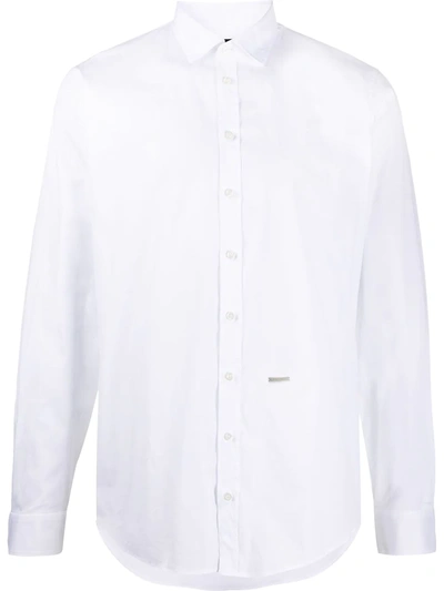 Dsquared2 Logo Plaque Stretch Cotton Poplin Shirt In White
