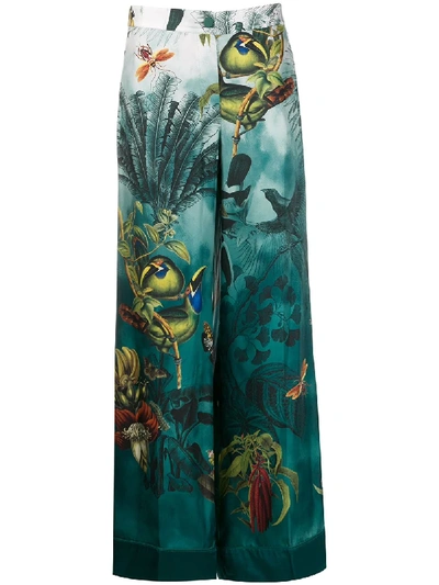 F.r.s For Restless Sleepers Paradise Printed Silk Trousers In Blue