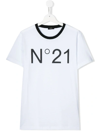 N°21 Teen Crew-neck Logo T-shirt In White