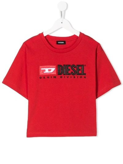 Diesel Kids' Short Sleeve Logo T-shirt In Red