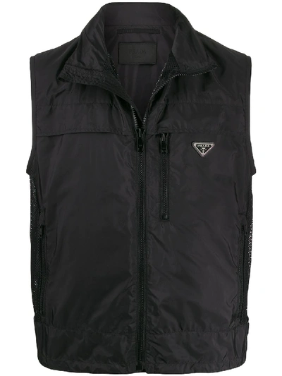 Prada Mesh-panel Zipped Waistcoat In Black