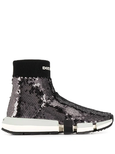Diesel Sequin Ankle Boots In Black