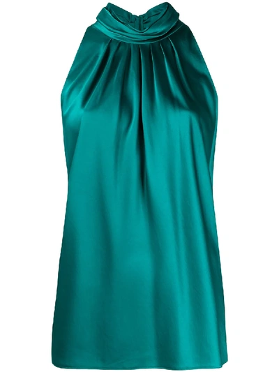 Diane Von Furstenberg Pleated Halter Neck Top In Green