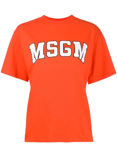 Msgm Logo Print T-shirt In Orange