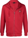 Emporio Armani Logo Zipped Drawstring Hoodie In Red