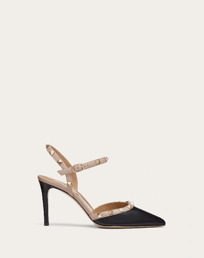 Valentino Garavani Rockstud Calfskin Slingback Pump 85 Mm In Black/poudre