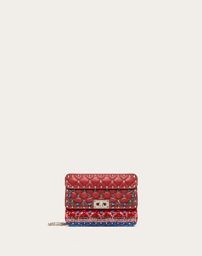 Valentino Garavani Small Rockstud Spike.it Bag With Geometric Embroidery In Rosso Valentino