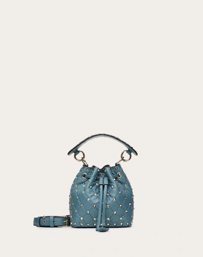 Valentino Garavani Mini Rockstud Spike Nappa Bucket Bag In Blue