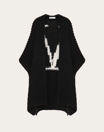 Valentino Vlogo Signature Wool Cardigan In Black/ivory