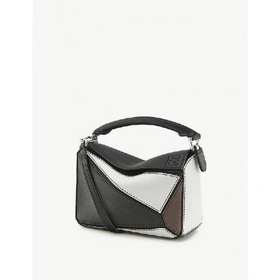 Loewe Puzzle Mini Leather Shoulder Bag In Black/taupe