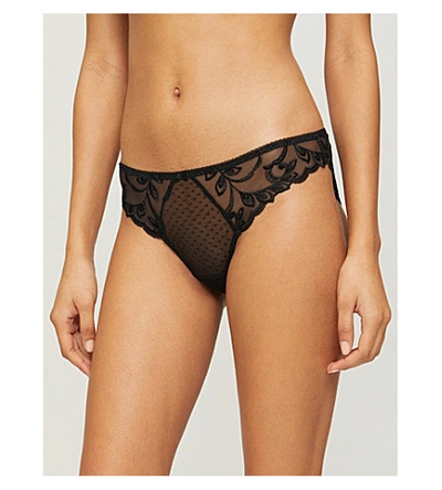 Aubade Flore Stretch-mesh Brief In Black