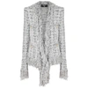 BALMAIN CHECKED FRINGED TWEED BLAZER,3734199